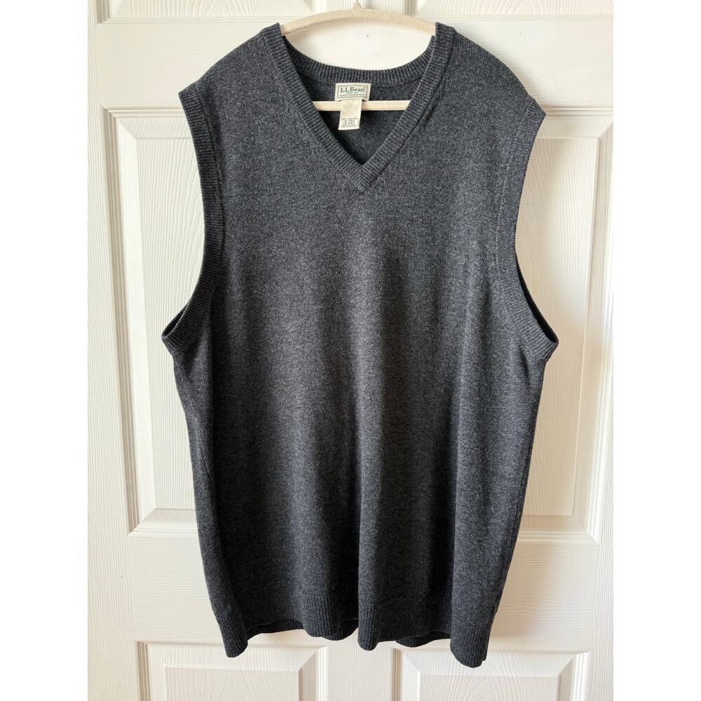 LL‎ Bean Gray Lambswool V Neck Sweater Vest Mens XL Tall Preppy Dad Golf